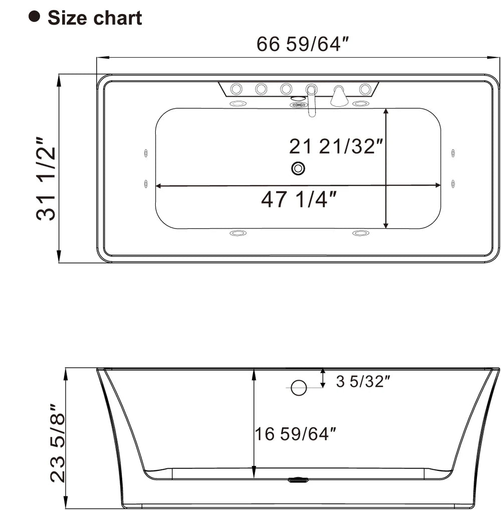 Measurement chart for a rectangular object with dimensions labeled.
