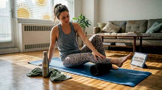 Woman doing recovery on yoga mat at home