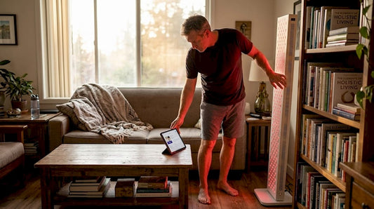 Man using red light therapy at home