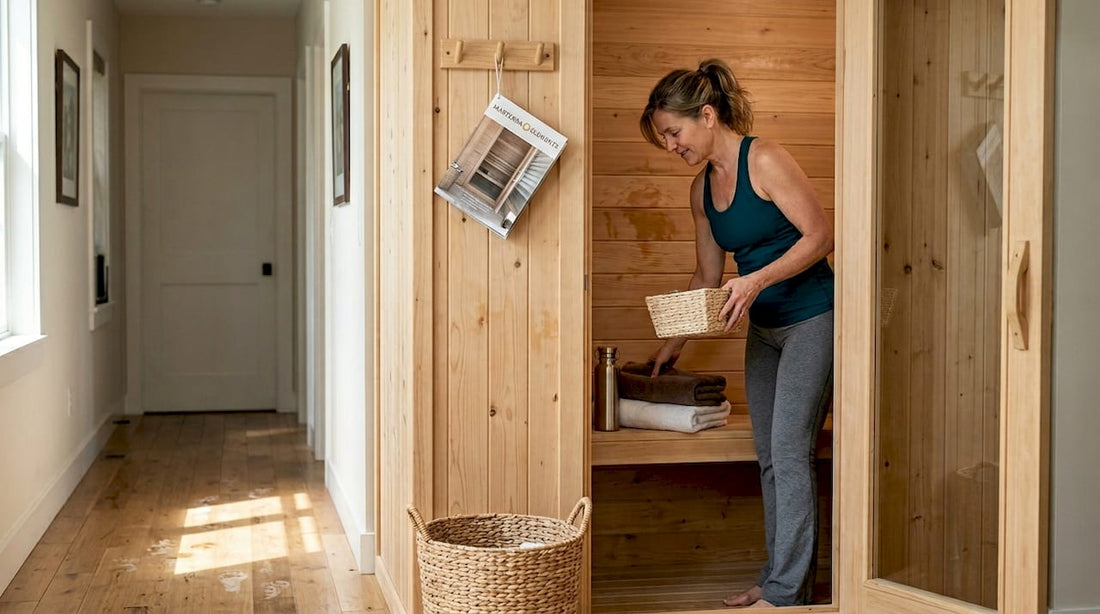 Woman preparing home sauna for cleaning