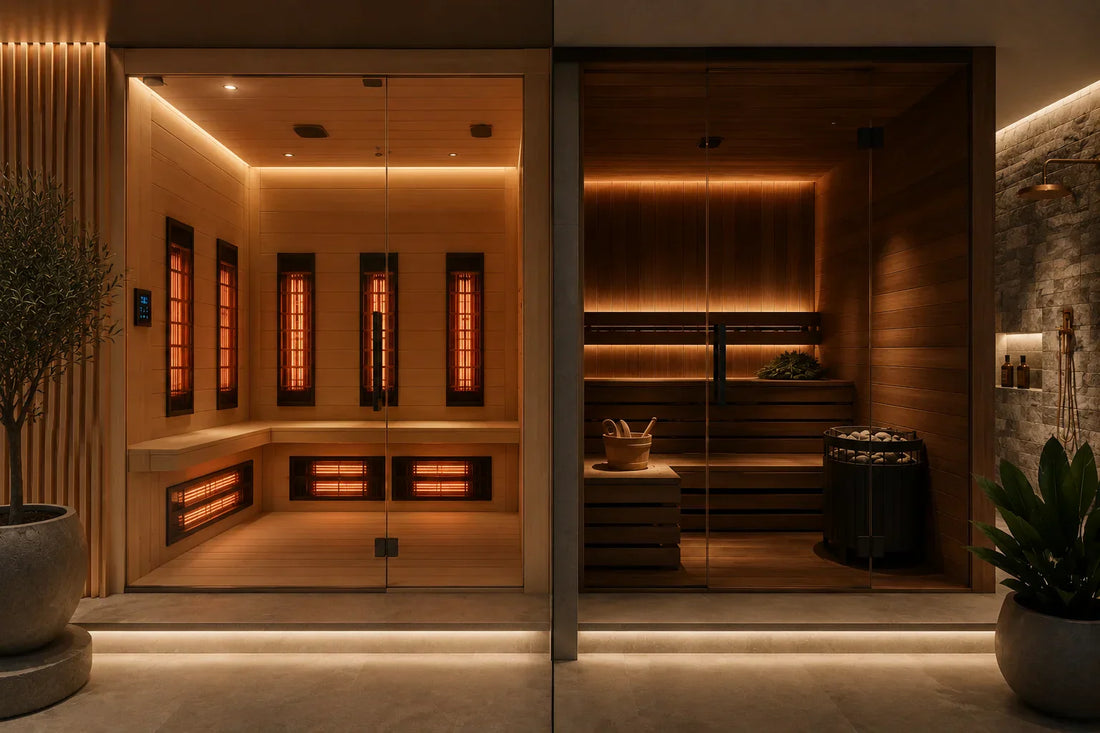 Infrared vs traditional sauna side by side