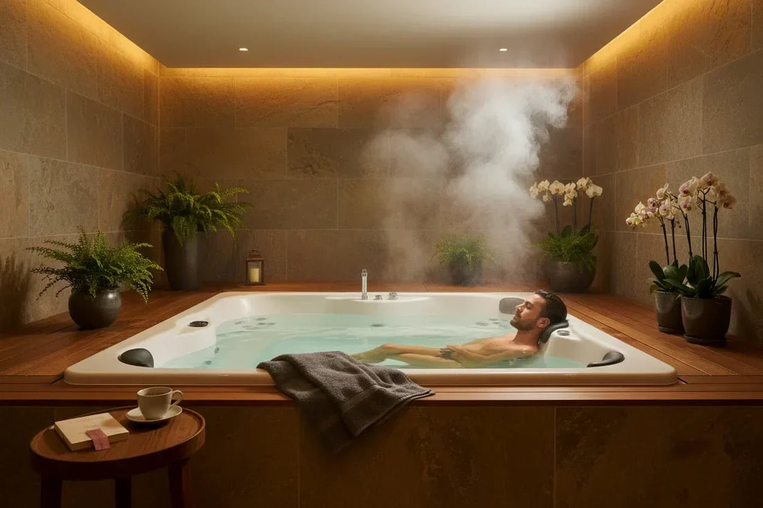 man relaxing in a hot tub