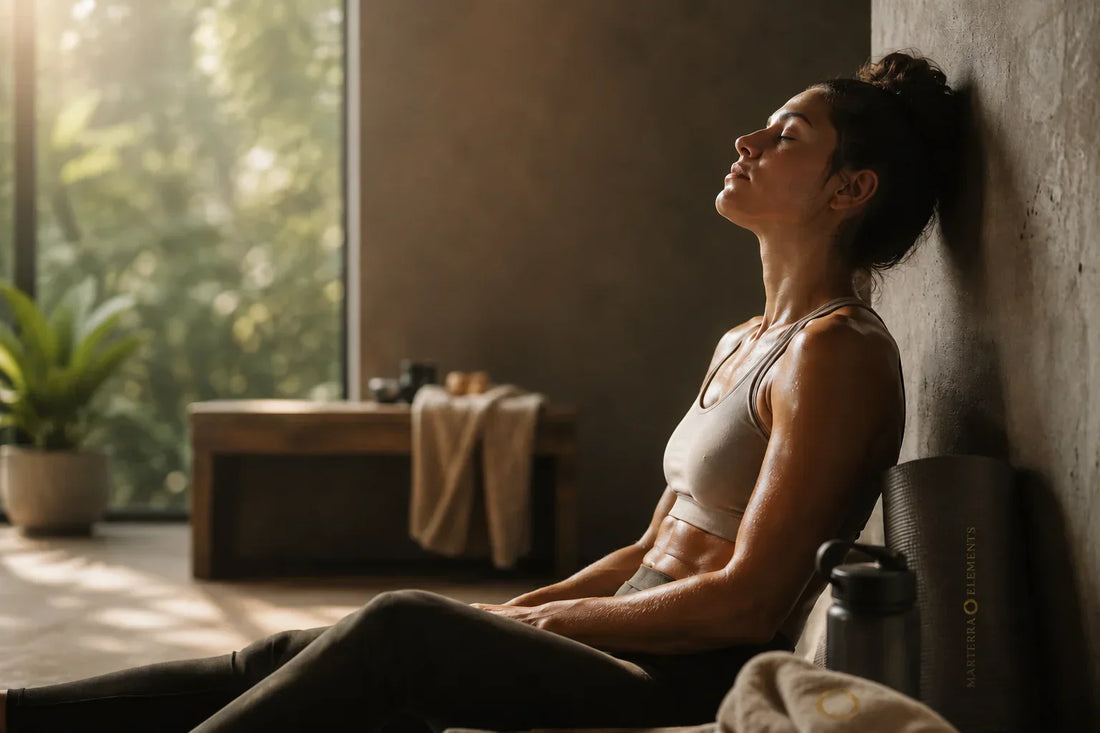 Woman sitting and resting after a workout