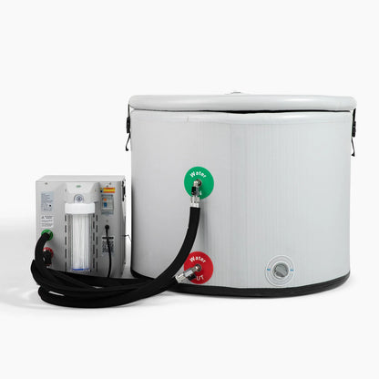 White Cold tub  with hose and control panel on a white background