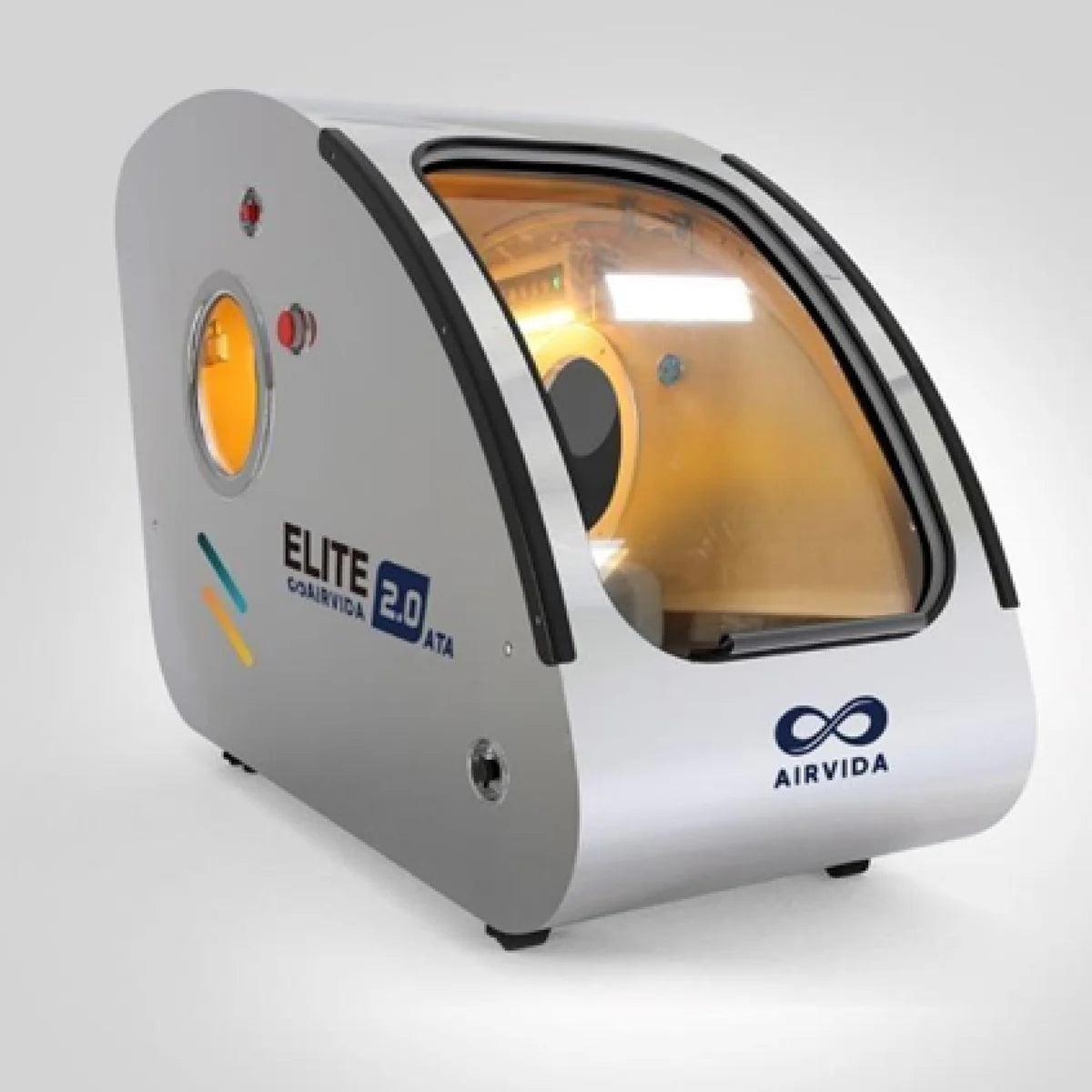  Hyperbaric Chamber with 'Elite 2.0' and 'AIRVIDA' branding on a white background