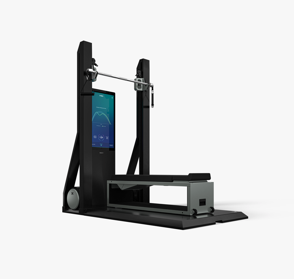 Black exercise machine with digital display on a white background
