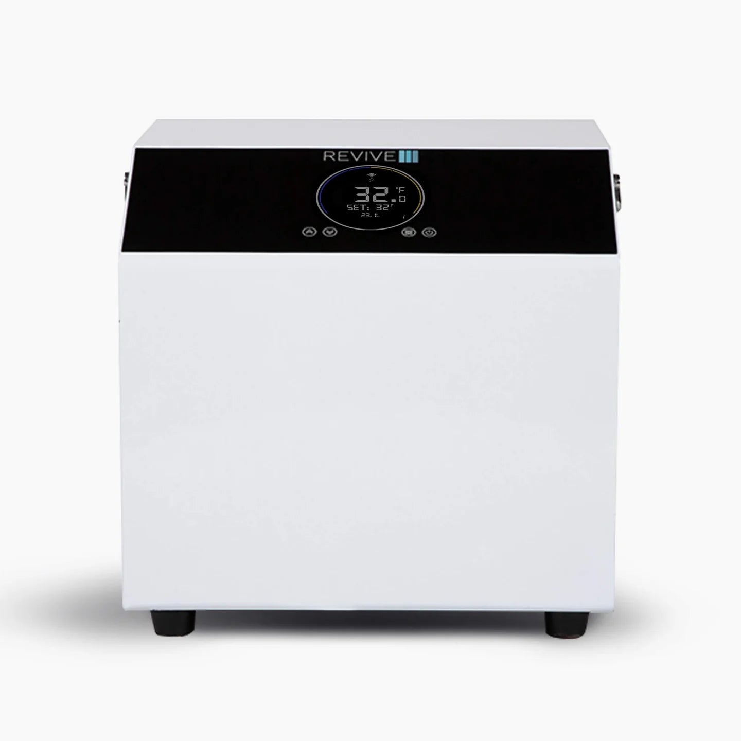 White and black chiller with digital display on a white background