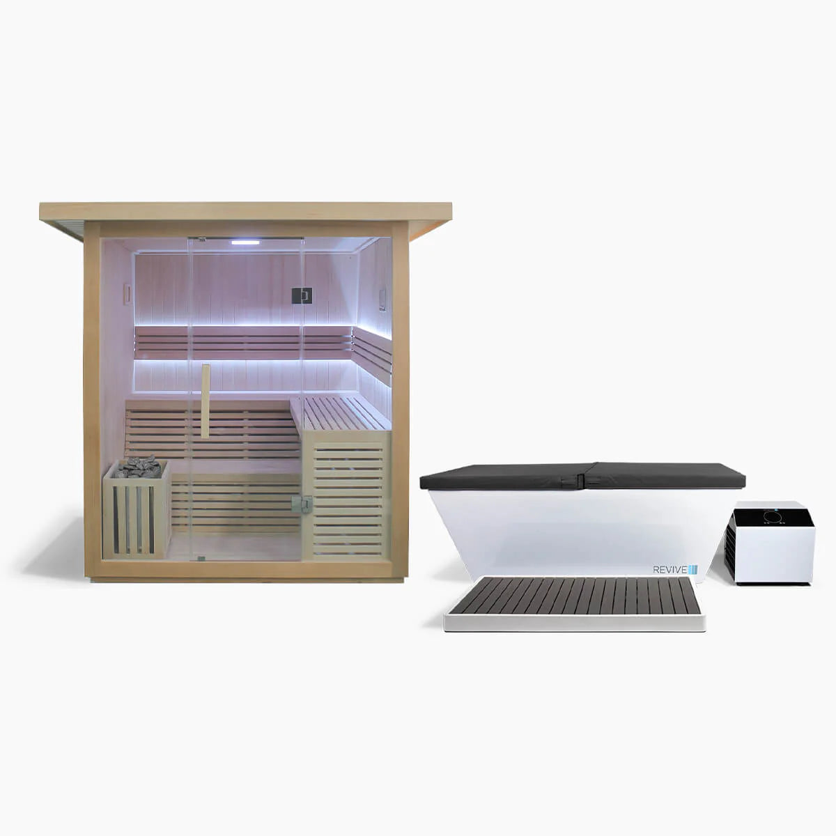 Infrared sauna with control panel on a white background