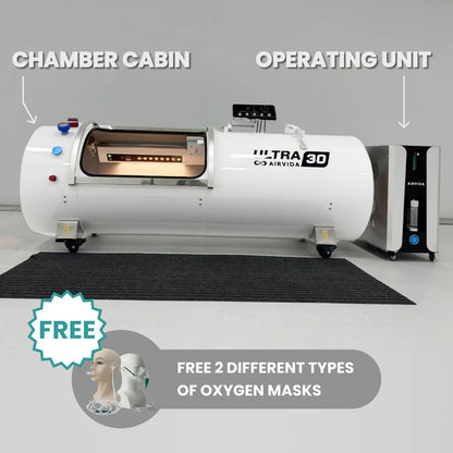 Ultra Airvida oxygen chamber with operating unit on a gray background