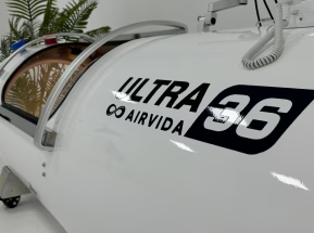 White hyperbaric chamber with 'Ultra 36' branding on a white background