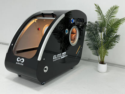  Hyperbaric Chamber with 'AirVida' branding on a white floor with a plant in the background