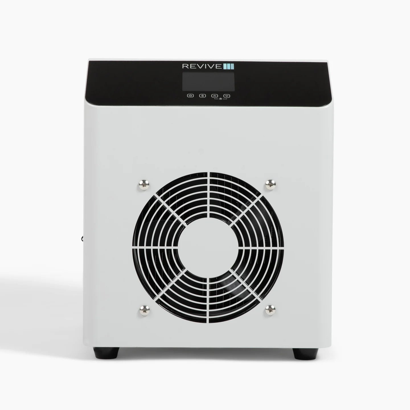 White chiller with black fan and 'REVIVE' branding on a white background