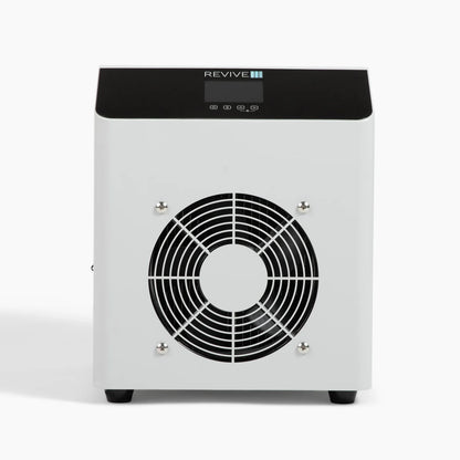 White chiller with black fan and 'REVIVE' branding on a white background