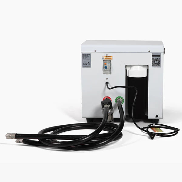 White chiller with hoses and connectors on a white background