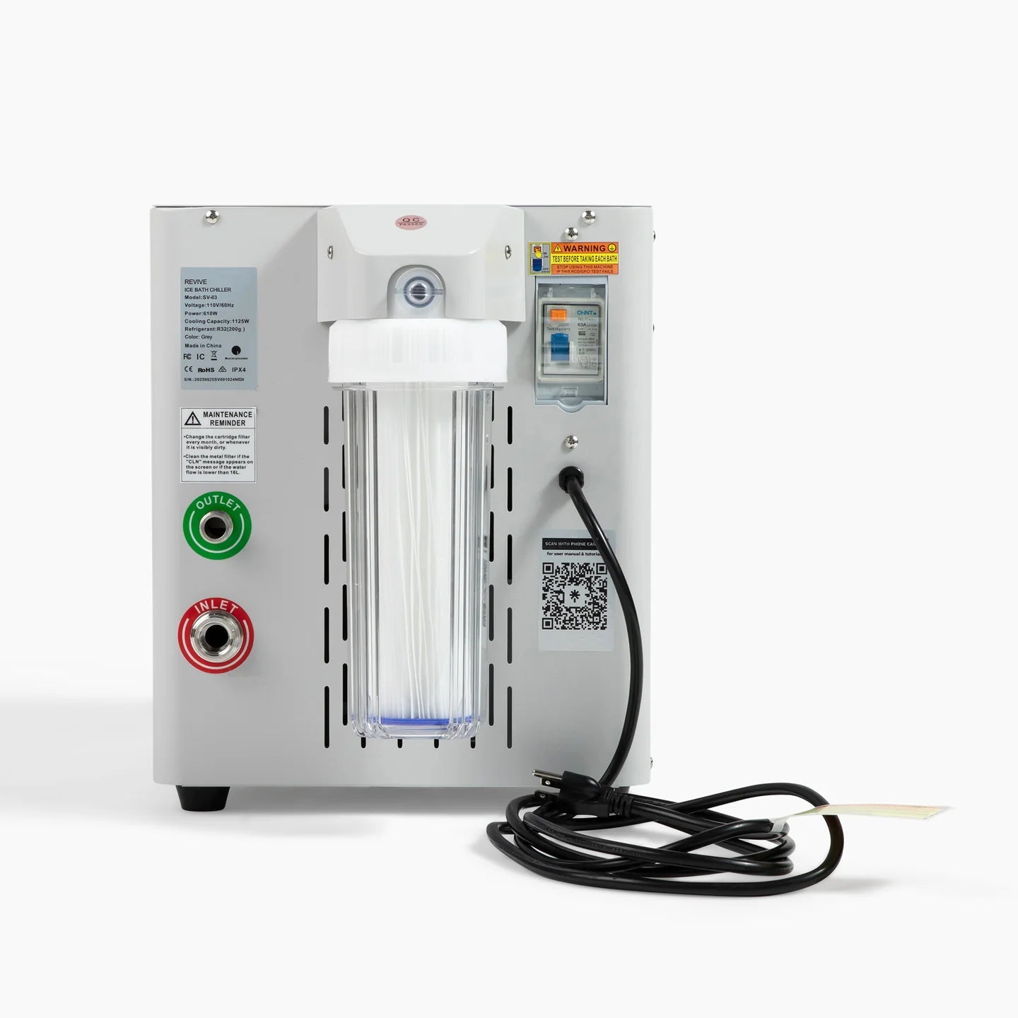 back of the chiller with visible branding on a white background