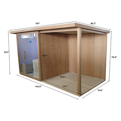 Wooden shed with dimensions labeled on a white background