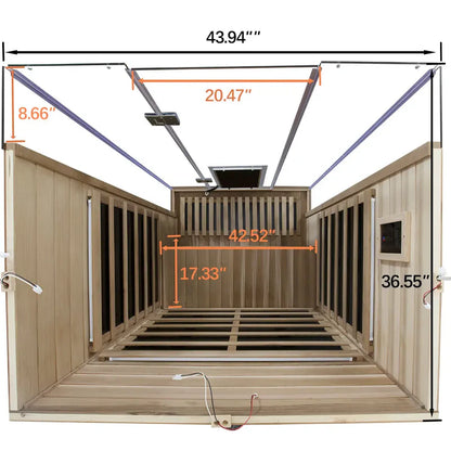 Measurement chart of a sauna with dimensions labeled