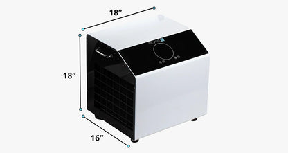 chiller with dimensions labeled on a white background