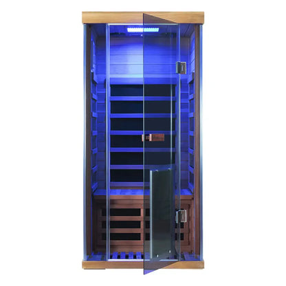 Infrared sauna with glass door on a white background