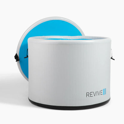 White and blue Cold tub with 'REVIVE' branding on a white background