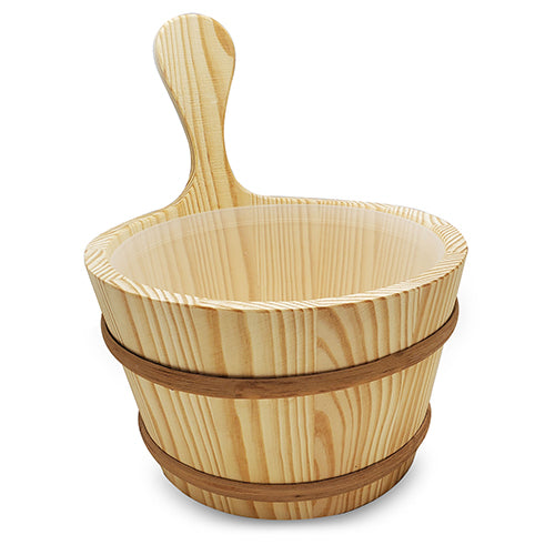 Wooden bucket with handle on a white background