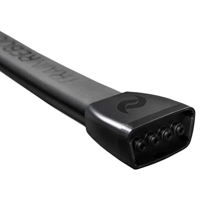 Black cable connector on a white background