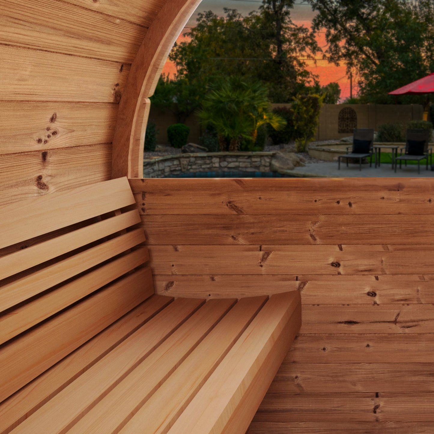 wood bench in a sauna