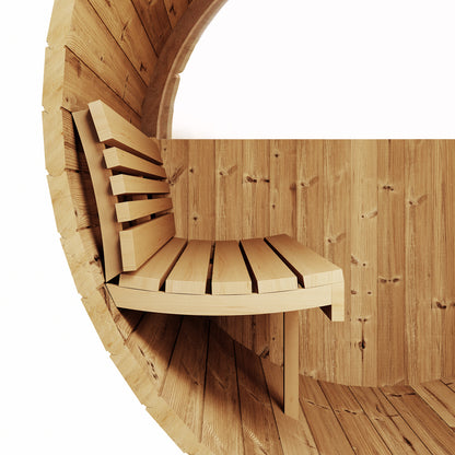 wood bench inside a sauna