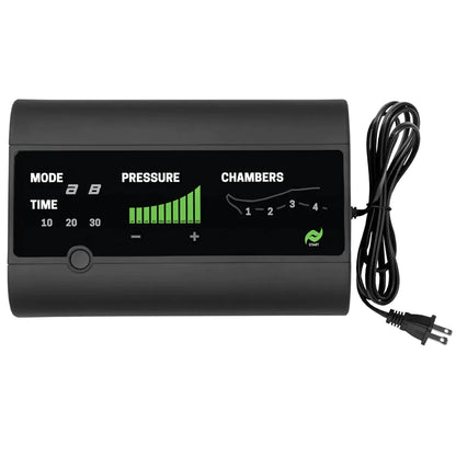 Black electronic device with digital display and control buttons on a white background