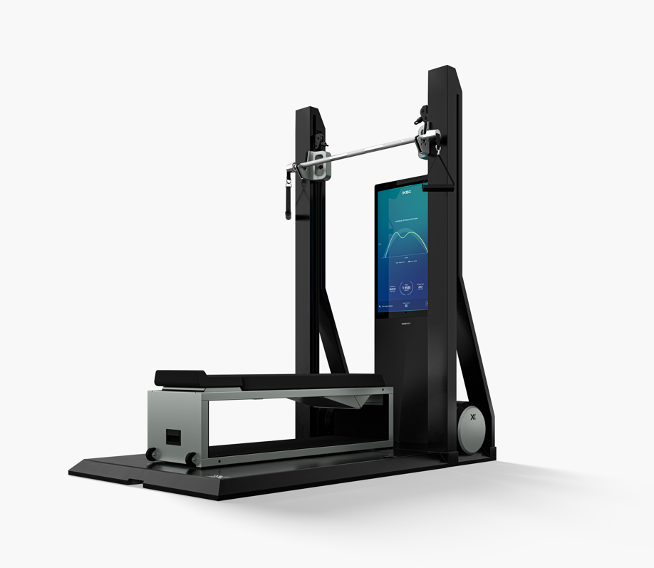 Black weightlifting machine  with a digital display on a white background