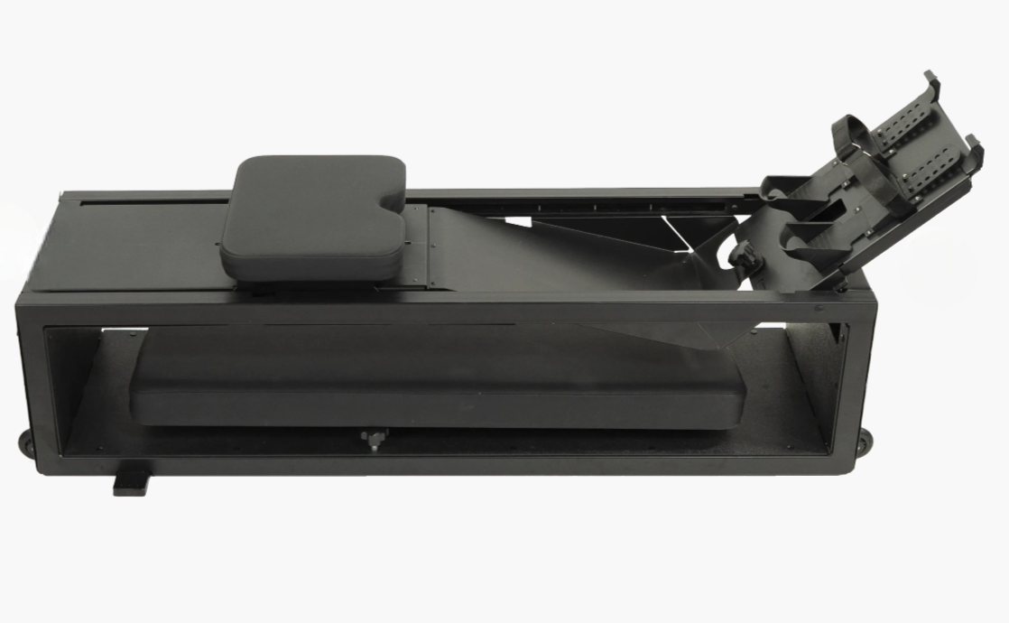 Black exercise bench on a white background