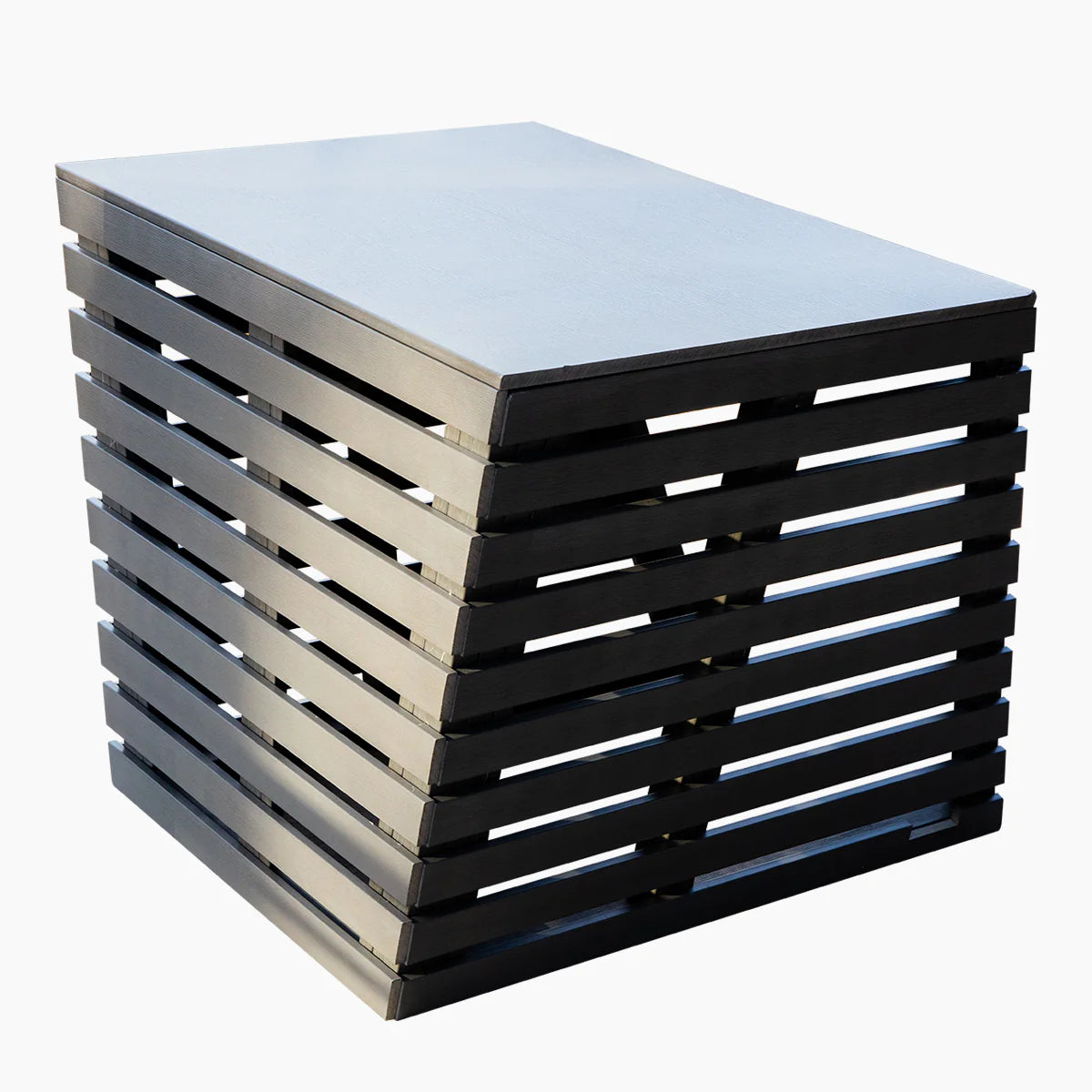 Stack of black and gray pallets on a white background