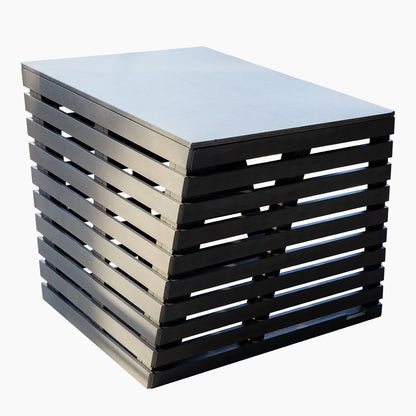 Stack of black and gray pallets on a white background