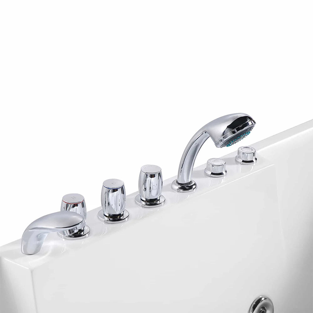 Chrome bathtub faucet and handles on a white background