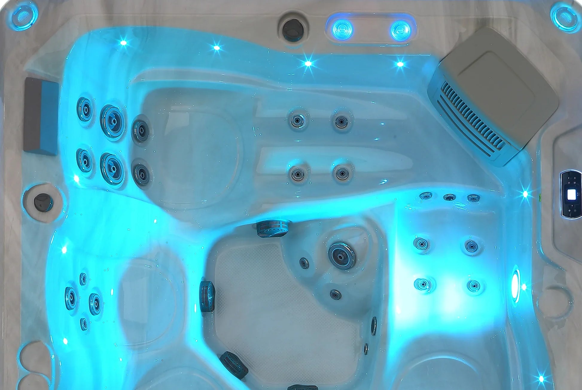 Hot tub with blue LED lights on a white background