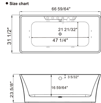 Measurement chart for a rectangular object with dimensions labeled.