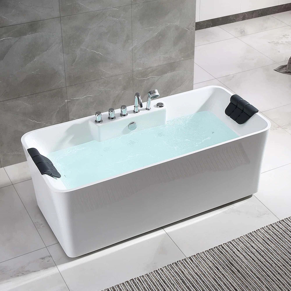 White bathtub with water in a bathroom setting