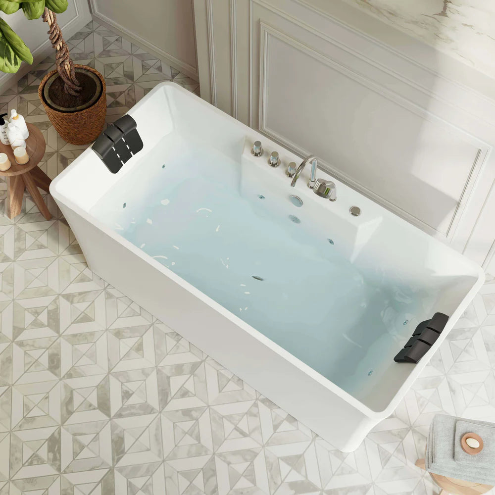 White bathtub with water in a bathroom setting