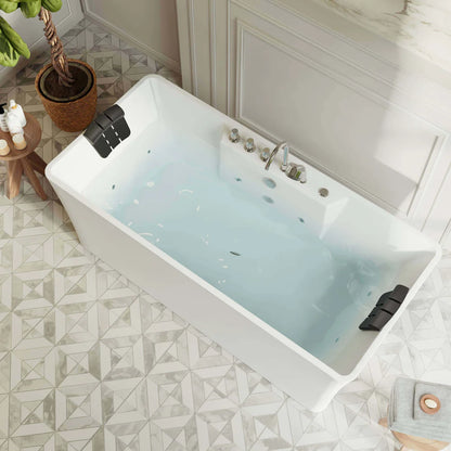 White bathtub with water in a bathroom setting
