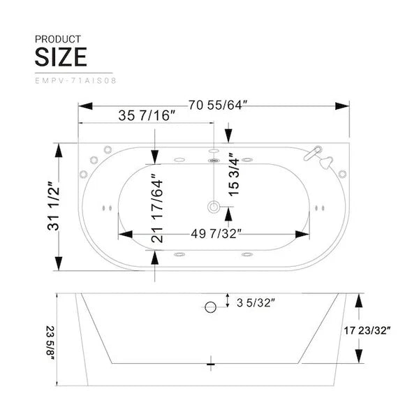 Technical drawing of a product with dimensions labeled