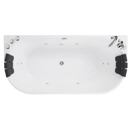 White oval hot tub with black interior on a white background