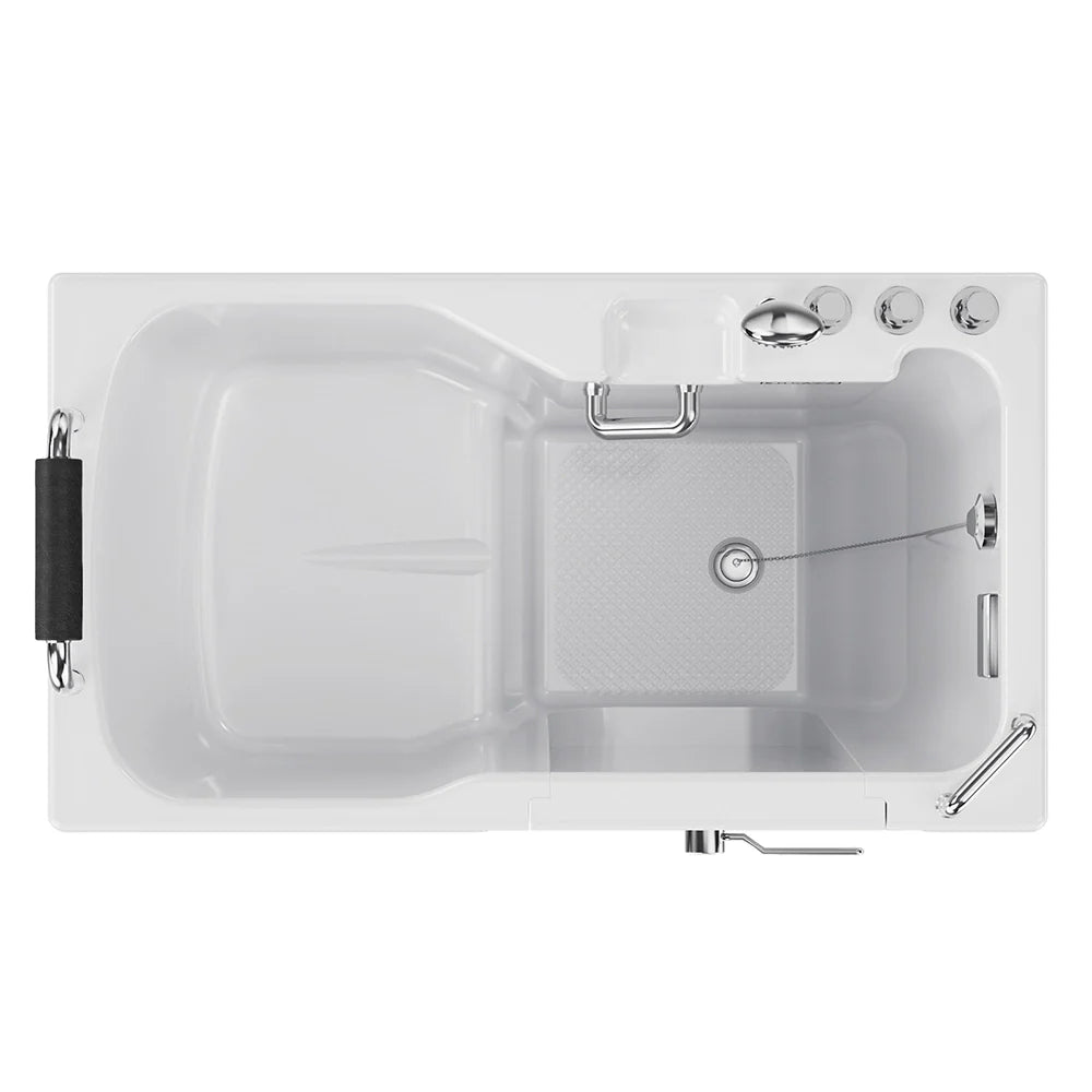 White bathtub with chrome fixtures on a white background