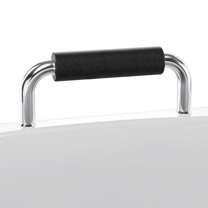 Metal handle with black rubber grip on a white background