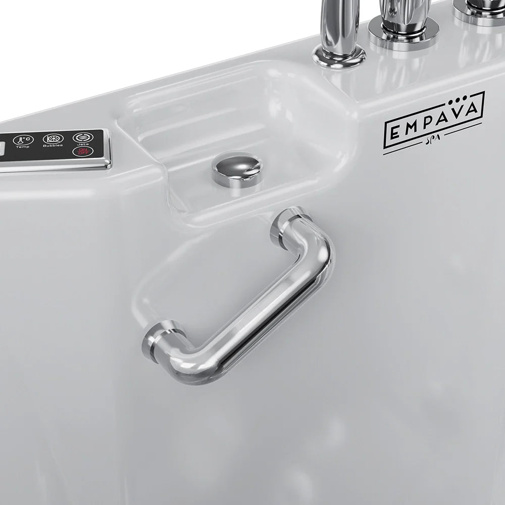 Close-up of a white appliance with a handle and Empava branding.