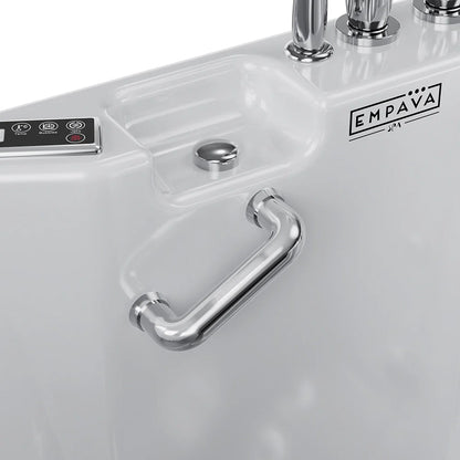 Close-up of a white appliance with a handle and Empava branding.