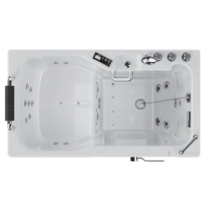 Whirlpool bathtub with multiple jets and control panel on a white background