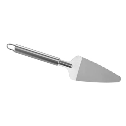 Metal cake server on a white background