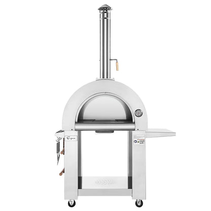 Outdoor pizza oven on wheels with a white background
