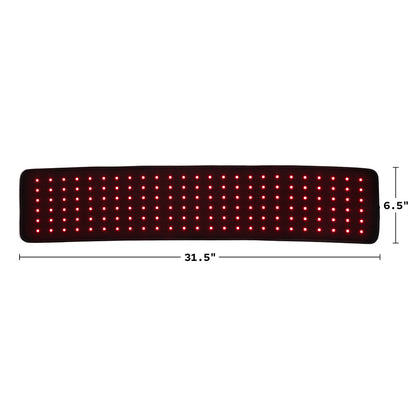 Red light band strip with dimensions on a white background
