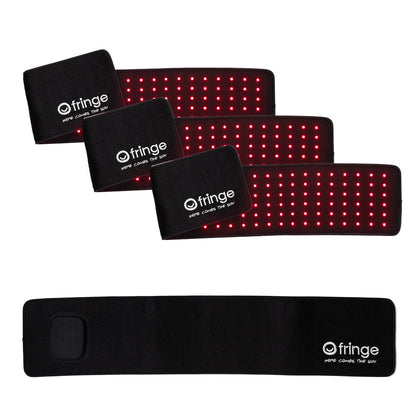 Set of red light wraps with 'fringe' branding on a white background